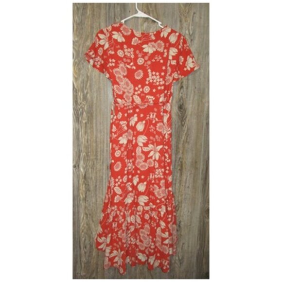 Urban Outfitters Dress Medium Orange Daphne Wrap Midi Floral V-Neck Boho Fall - Picture 10 of 10